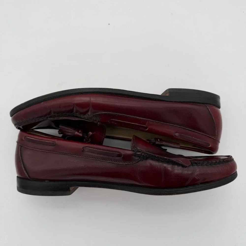 GH Bass Co Weejuns Mens Burgundy Leather Tassel Kiltie Loafers Made in USA